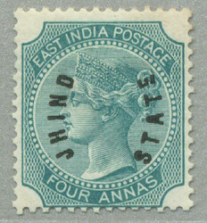 1885, 4a, blue green, wmk star, JHIND STATE, LPOG, desirable and ...