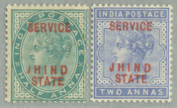 1886, 1/2a-2a, (2), wmk star, red SERVICE JHIND STATE opt, LPOG, ...
