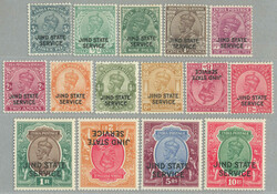 1927-37, 3p-10r, complete set of (15), wmk star, JIND STATE SERVICE ...