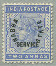 1885, 2a, dull blue, wmk star, NABHA STATE SERVICE opt, LPOG, ...