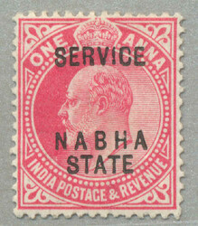 1907, 1a, carmine, wmk star, NABHA STATE SERVICE opt - ONE ALBINO, ...