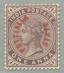1884, 1a, brown-purple, wmk star, red PUTTIALLA STATE, LPOG, ...