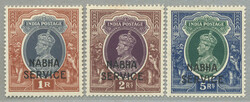 1940-3, 1r-5r, set of (3), wmk stars, NABHA SERVICE opt, LPOG, CV ...