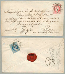 1871, 10 kr., blue, Type I on reverse of 5 kr, red, postal stationary ...