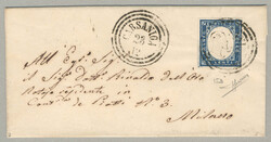 1859, 20 cent, blue, on entire letter, cancelled with Austrian ...