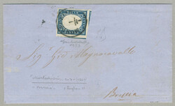 1860, 20 cent, blue, on entire letter, cancelled with Austrian ...