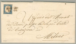 1861, 20 cent, blue, on entire letter, cancelled with Austrian ...