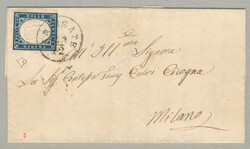 1860, 20 cent, blue, on entire letter, cancelled with Austrian ...