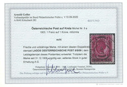 1903, 1 FRANC on 1 KRONE red lilac, tied by clear LAGOS ...