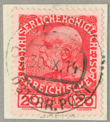 1914, 20 Para on 20 heller red, tied to piece by clear JAFFA c ...