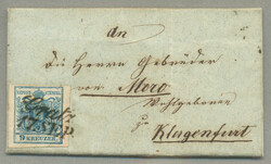 1857, 9 kr, blau auf kleinem Damen-Brief von GRATZ nach KLAGENFURT, ...