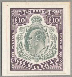 1907, Nyasaland type £10 trial in green and deep purple, on chalky ...