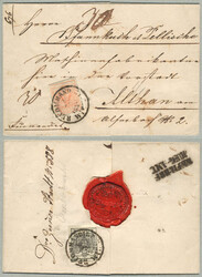 1850, 3 kr, rot, HP, Type I, vorderseitig und 2 kr, schwarz, HP, Type ...