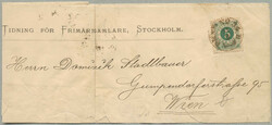1890, 5 öre green, tied by STOCKHOLM 21.8.1890, transit railway PKXP ...
