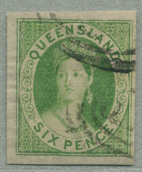 1860, 6 d, green, wmk w2, imperf, used, very fresh and desirable, XF! ...