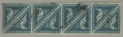 1853, 4 d, deep blue, triangular imperf block of eight, wmk anchor, ...