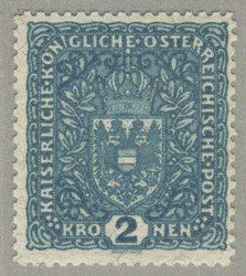 1917/19, 2 K, blue, on fiber paper, with rare perf 11 1/2, mint never ...