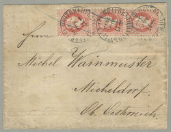 1875, envelope written in Moscow and franked with vertical strip of ...