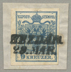 1850, 9kr, blue, on piece, BEZDAN, fresh, XF! Estimate 120€.