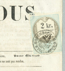 1862, Ankündigungsstempelmarke 2 Kr, blau/schwarz als ...