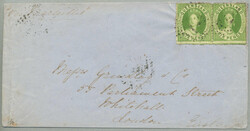 1866, Overland via Marseilles, 6 d. apple-green horizontal pair on ...