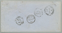 1866, Overland via Marseilles, 6 d. apple-green horizontal pair on ...