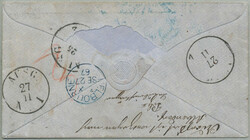 1867, Overland via Southampton, Laureate 1 s. blue on blue paper, on ...