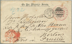 1877, Overland Mail via Southampton, OHMS stampless cover from ...