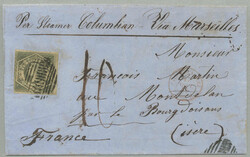 1857, Overland via Marseilles, 6 d. greyish-brown, almost four ...