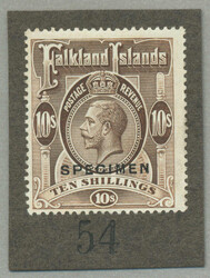 1914, 10s, brown, perf. Trial Colour PROOF mounted on card, from the ...