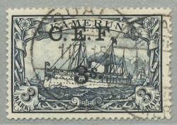 1915, 3 S on 3 Mark, German stamp with black opt/surcharge C.E.F, ...