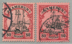 1915, 8 d on 80 Pfg., shades of colour, German stamp with black ...