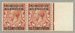 1914-26, 15c. on 1 1/2d., red brown, horiz. pair with right margin, ...