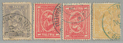 1872-5, four stamps, with different crispy clear cancellation types ...