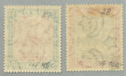 1908-11, 5pi., brown and green, 10pi., black and mauve, on chalk ...