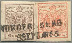 1850, 3 kr, rot, MP, Type III + 6 kr, braun, MP, Type III, ...