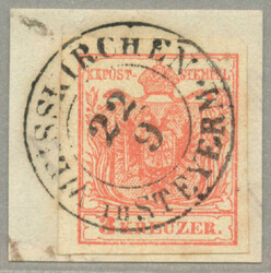 3 kr., red, WEISSKIRCHEN / in STEYERM., good cancel, very good ...
