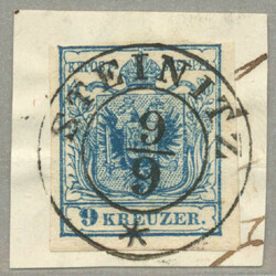 1850, 9 kr., blue, STEINITZ., good cancel, good margins, used on ...