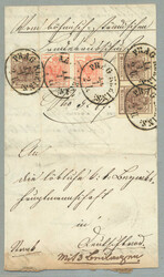 1853, kompletter Faltbrief frankiert mit 3 Kreuzer H IIIa in Zinnober ...