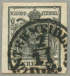 1850, 2 kr., schwarz, gestempelt UNTERMEIDLING, mit sehr ...