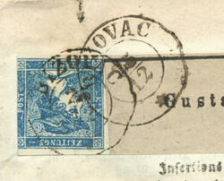 1856, 0,6 kr, blau, auf Schleife mit ganzer Zeitung - gestempelt ...