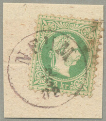 1882, 3kr, green, on piece, cancelled NEUM - Austrian post office in ...