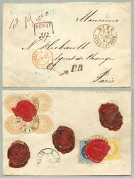 1867, 1863/4 and 1867 mixed franking, 15kr, brown, block of (4) of ...