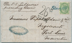 1892, 2a.6p., yellow - green, folded letter from CALCUTTA/India to ...