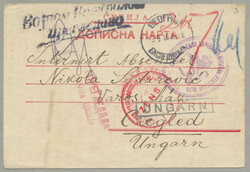 1915, POW mail, stampless military postcard from BEOGRAD to CZEGLED, ...