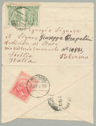 1918, from MYTILENE to PALERMO, Italy, 5 lepta green Hermes ...