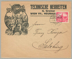 1916, from WIEN to SALZBURG, franked with 10 heller rose, tied by ...