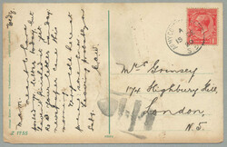 1919, from München to London, picture postcard showing Marienplatz ...