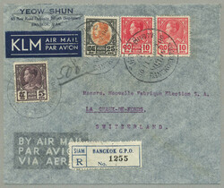 1933, 5S, 10S (2) and 25S, together on airmail cover from BANGKOK to ...