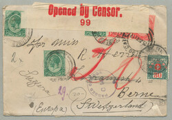 1917, 1/2d green (3) and 1d red (2, horizontal pair) on censored ...